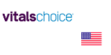 Logo da Vitals Choice, com a bandeira dos Estados Unidos