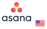 Logo da Asana, com a bandeira dos Estados Unidos