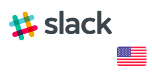Logo do Slack, com a bandeira dos Estados Unidos