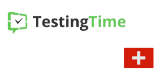 Logo da TestingTime, com a bandeira da Suíça