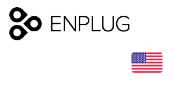Logo da Enplug, com a bandeira dos Estados Unidos