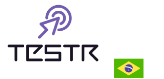 Logo da Testr, com a bandeira do Brasil