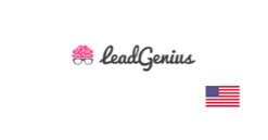 Logo da LeadGenius, com a bandeira dos Estados Unidos