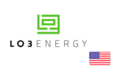 Logo da LO3 Energy, com a bandeira dos Estados Unidos
