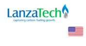 Logo da LanzaTech, com a bandeira dos Estados Unidos