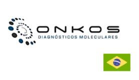 Logo da Onkos Diagnósticos Moleculares, com a bandeira do Brasil