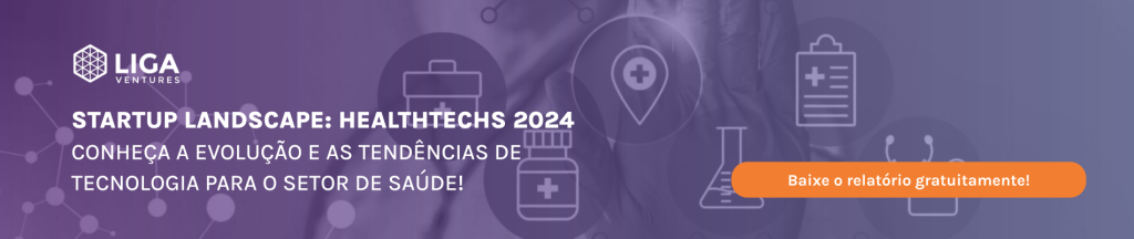 Banner do Startup Landscape: Healthtechs 2024, com o botão Baixe o relatório gratuitamente